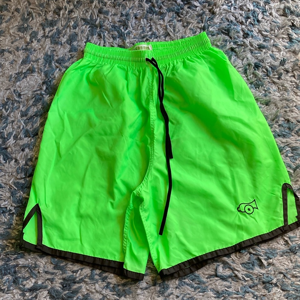 Vintage CANNON Neon Green Men's Mens (Unisex) Nylon Athletic Shorts Size Medium